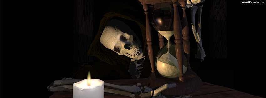 facebook, coverphoto, cover, skeleton, hourglass, new years, time, candle, death, doom, minutes, skull, 3d
