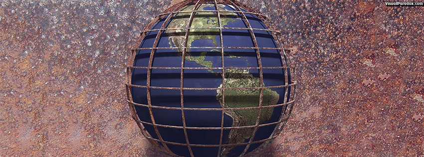 facebook, coverphoto, cover, earth, world, global, planet, industrial, cage, prison, decay, rust, corrosion, rusty, corroded, 3d