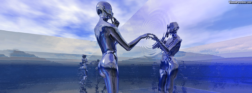 facebook, coverphoto, cover, chrome, woman, mirror, reflection, ripples, curious, water, 3d