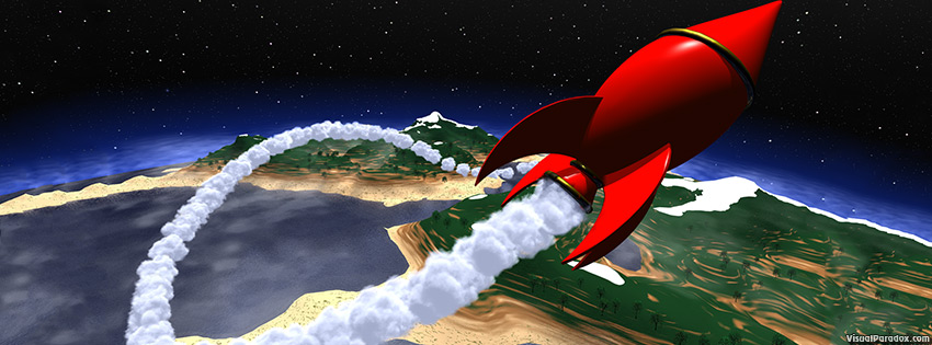 facebook, coverphoto, cover, space, earth, planet, rocket, landing, fly, blast, off, cartoon, stars, ship, 3d