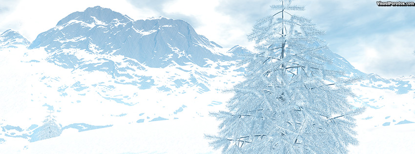 facebook, coverphoto, cover, snow, winter, ice, cold, frozen, blue, pine, tree, fog, mist, 3d