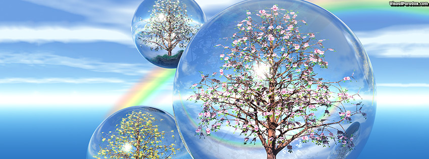 facebook, coverphoto, cover, crystals, trees, sky, globes, float, bubbles, balls, fly, terrarium, flowers, blossoms, crystal, globe, blossom, flower, bud, 3d